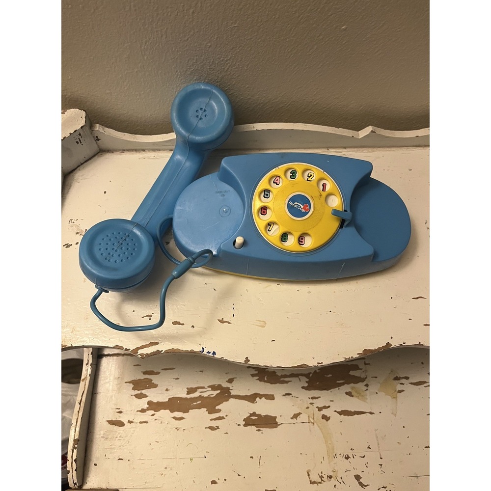 Vintage 1970s Handi-Craft Soft Plastic Play Phone Todler Toy Blue W/ Rotary Dial